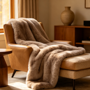 Manta sintetico piel manta decorativa topo marron cuero silla escena