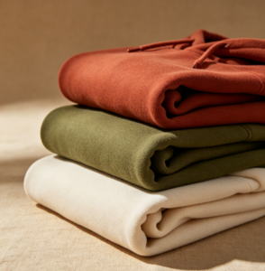 Personalizado sudadera con capucha foto plana pila de peso pesado tierra tono oxido oliva crema