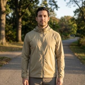 Personalizado chaqueta modelo plegable cortavientos caqui exterior