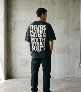 Personalizado camiseta oversize antracita stacked tipografia back estampado modelo