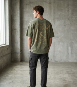 Personalizado camiseta oversize oliva celestial mapa estelar back estampado modelo