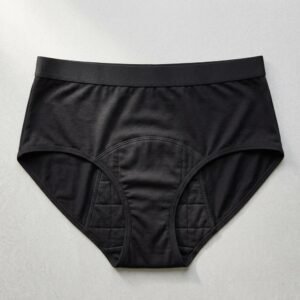 Braga menstrual reutilizable negra con entrepierna absorbente, fabricación personalizada