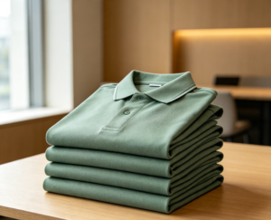 Personalizado uniforme fabricante salvia verde polo pila escena