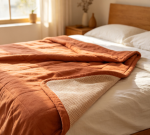 Personalizado ponderada manta arcilla terracota cama escena