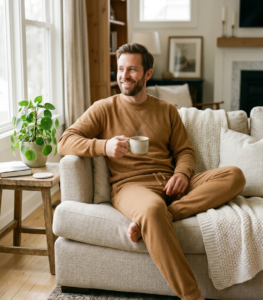 Ropa de estar por casa modelo hombre panal punto camel sofa