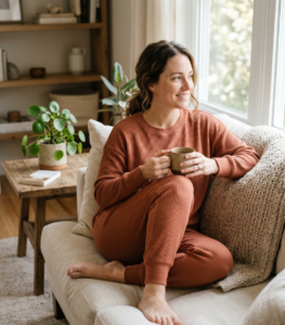Ropa de estar por casa modelo mujer panal punto terracota sofa
