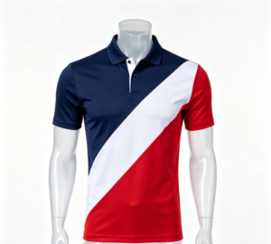 Hombre bloques de color diagonal polo azul marino rojo blanco fantasma maniqui