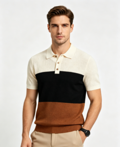 Hombre bloques de color punto polo crema negro marron modelo