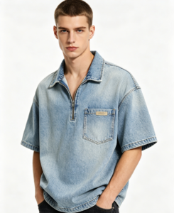 Hombre denim medio cremallera polo light azul modelo