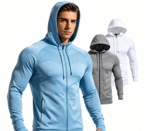 Hombre completo cremallera deportivo sudadera con capucha light azul 3color