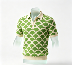 Hombre punto polo retro festoneado verde crema fantasma maniqui