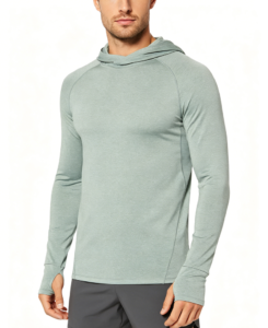 Hombre ligero deportivo sudadera con capucha salvia verde con agujero para el pulgar