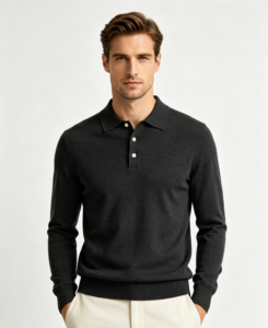 Hombre largo manga punto polo antracita modelo