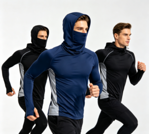 Hombre de rendimiento sudadera con capucha facial cuello polar azul marino running 3color