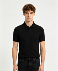Hombre pique polo negro rizado pelo modelo