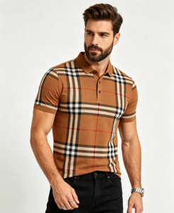 Hombre cuadros tartan polo camel marron modelo