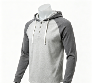 Hombre raglan henley sudadera con capucha heather gris fantasma maniqui