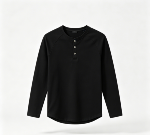 Hombre raglan henley largo manga negro foto plana