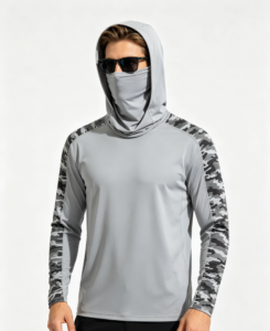 Hombre proteccion UV pesca sol sudadera con capucha gris camo cuello cuello polar
