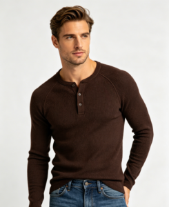 Hombre panal henley largo manga dark marron modelo