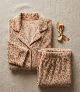 Pijamas foto plana forro polar leopardo estampado caramel