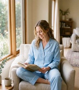 Pijamas modelo cotton light azul sillon