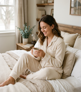 Pijamas modelo crema punto window