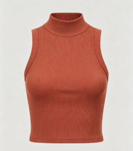 Tank top acanalado crop mock cuello terracota