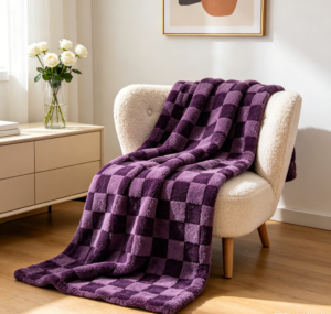 Manta decorativa manta purple checkered sherpa living room