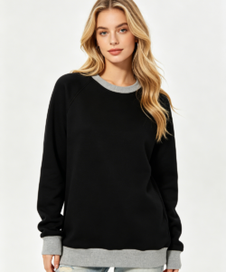 Mujer negro gris contraste ribete crew cuello sudadera