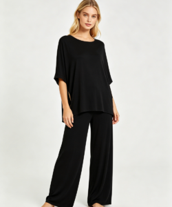 Mujer negro oversize half manga ancho pierna ropa de estar por casa conjunto