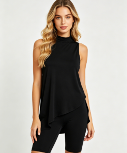 Mujer negro sleeveless high cuello tank biker shorts conjunto