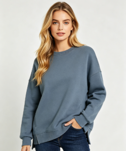 Mujer empolvado azul crew cuello pullover sudadera side slit