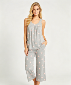 Mujer gris star estampado tank capri pijama conjunto