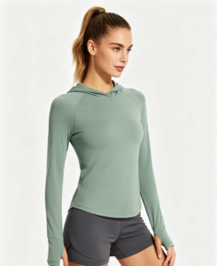 Mujer ligero deportivo sudadera con capucha salvia verde con agujero para el pulgar