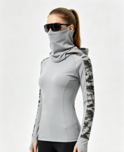 Mujer proteccion UV pesca sol sudadera con capucha gris camo cuello cuello polar