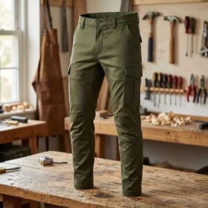 Pantalón de trabajo utility en sarga elástica color oliva
